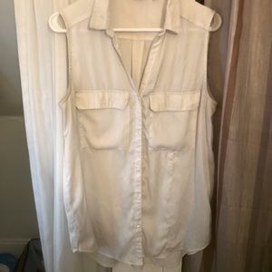 White Loose Fitting, Button Up Tank Top.